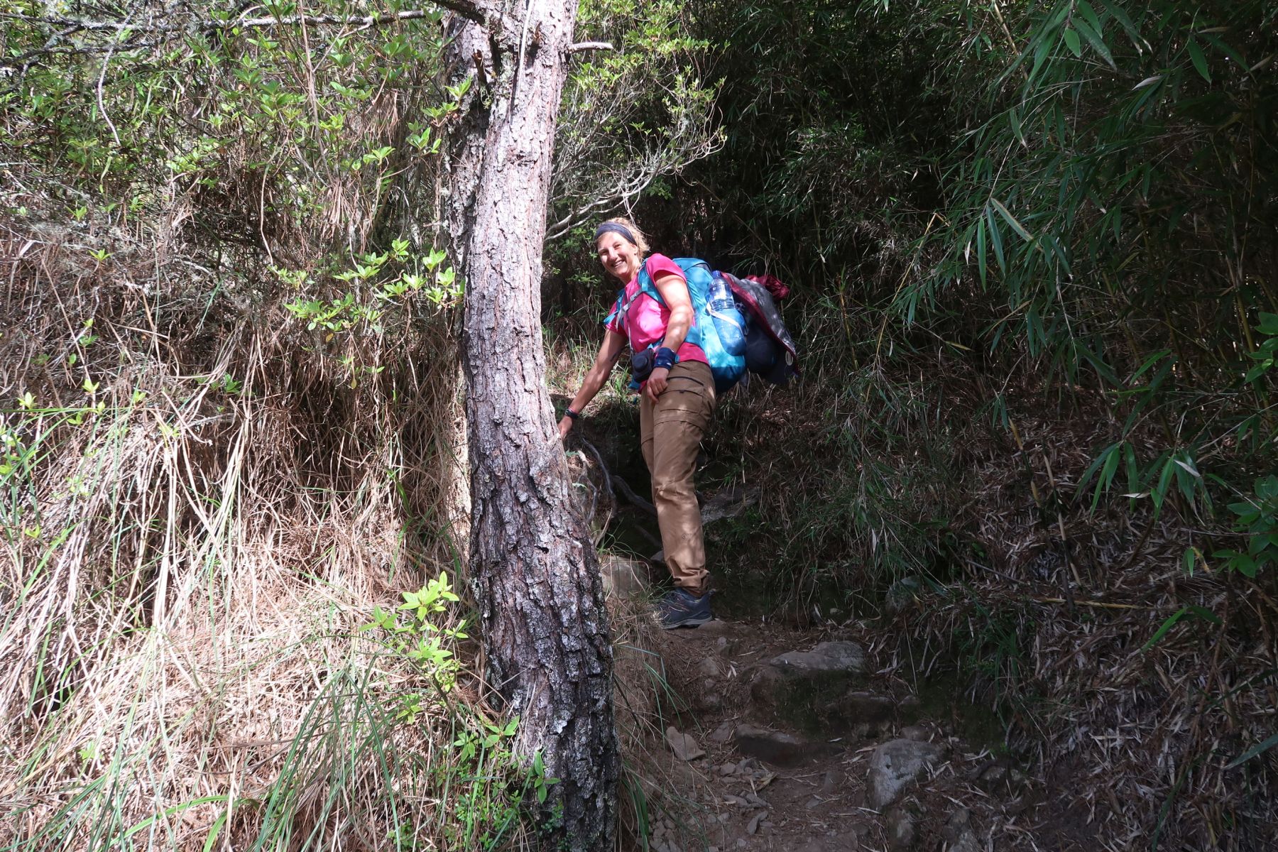 Wanderer steigt steilen Wanderweg hoch