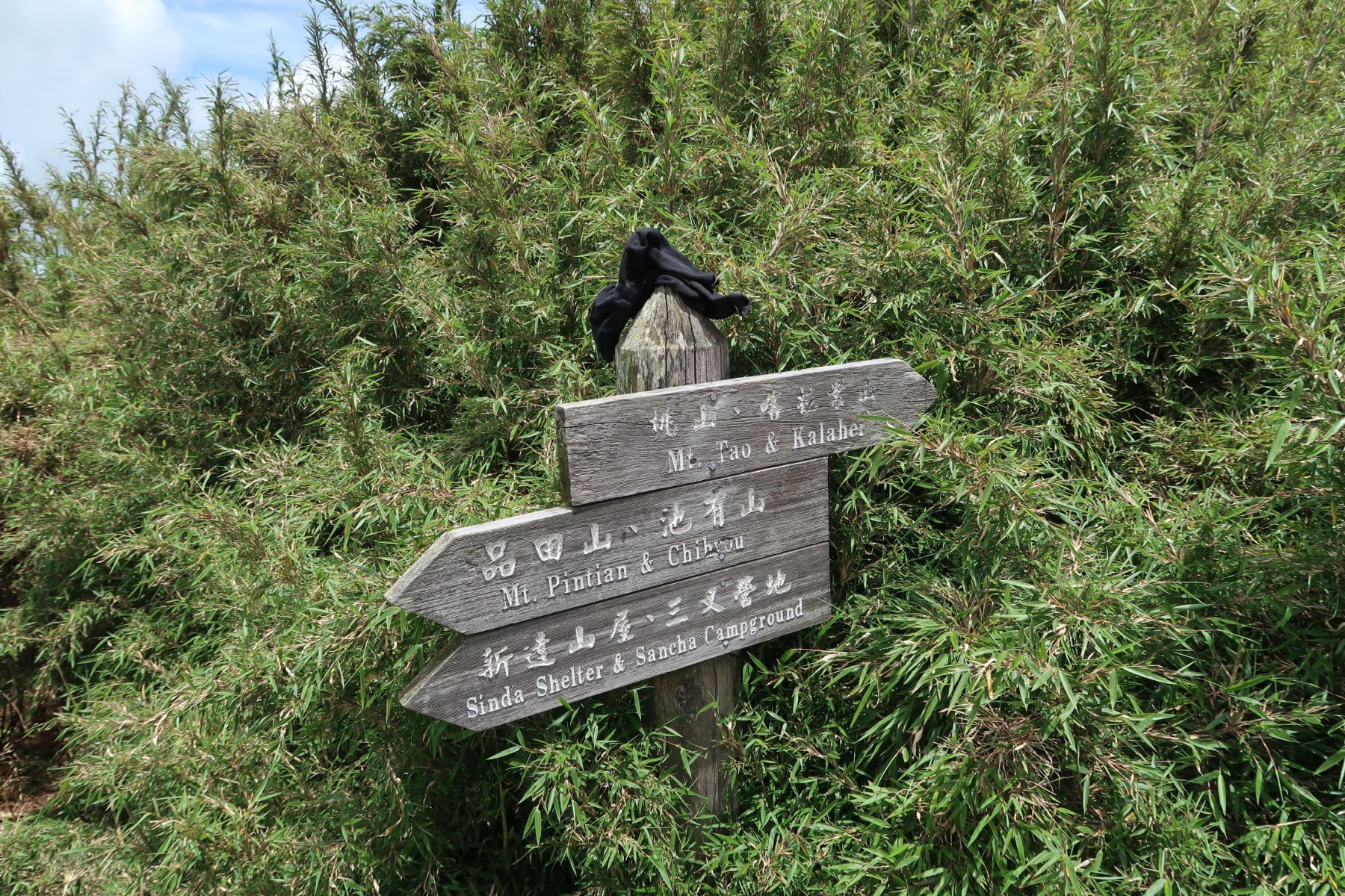 Wegweiser bei Taoshan-Hütte